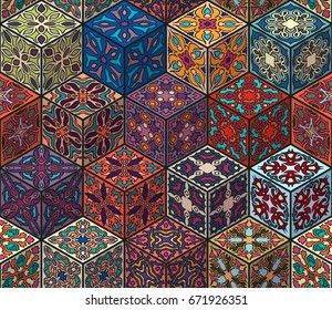 Colorful vintage seamless pattern with floral and mandala elements.Hand drawn background. Can be used for fabric, wallpaper, tile, wrapping, covers and carpet. Islam, Arabic, Indian, ottoman motifs.