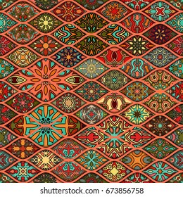 Colorful vintage seamless pattern with floral and mandala elements.Hand drawn background. Can be used for fabric, wallpaper, tile, wrapping, covers and carpet. Islam, Arabic, Indian, ottoman motifs.