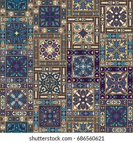 Colorful vintage seamless pattern with floral and mandala elements.Hand drawn background. Can be used for fabric, wallpaper, tile, wrapping, covers and carpet. Islam, Arabic, Indian, ottoman motifs.
