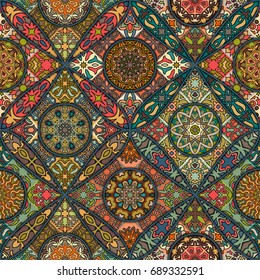 Colorful vintage seamless pattern with floral and mandala elements.Hand drawn background. Can be used for fabric, wallpaper, tile, wrapping, covers and carpet. Islam, Arabic, Indian, ottoman motifs.