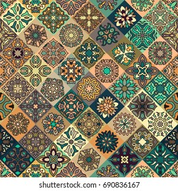 Colorful vintage seamless pattern with floral and mandala elements.Hand drawn background. Can be used for fabric, wallpaper, tile, wrapping, covers and carpet. Islam, Arabic, Indian, ottoman motifs.