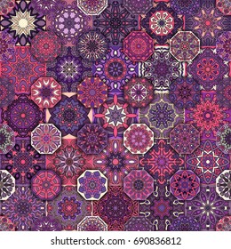 Colorful vintage seamless pattern with floral and mandala elements.Hand drawn background. Can be used for fabric, wallpaper, tile, wrapping, covers and carpet. Islam, Arabic, Indian, ottoman motifs.