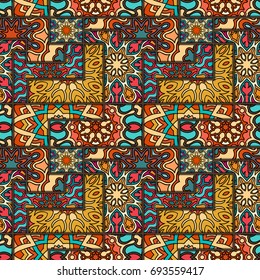 Colorful vintage seamless pattern with floral and mandala elements.Hand drawn background. Can be used for fabric, wallpaper, tile, wrapping, covers and carpet. Islam, Arabic, Indian, ottoman motifs.