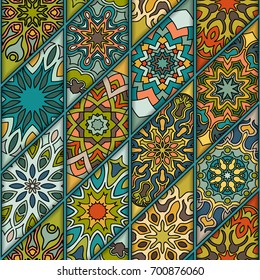 Colorful vintage seamless pattern with floral and mandala elements.Hand drawn background. Can be used for fabric, wallpaper, tile, wrapping, covers and carpet. Islam, Arabic, Indian, ottoman motifs.