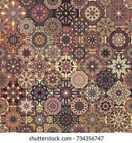Colorful vintage seamless pattern with floral and mandala elements.Hand drawn background. Can be used for fabric, wallpaper, tile, wrapping, covers and carpet. Islam, Arabic, Indian, ottoman motifs.
