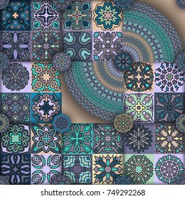 Colorful vintage seamless pattern with floral and mandala elements.Hand drawn background. Can be used for fabric, wallpaper, tile, wrapping, covers and carpet. Islam, Arabic, Indian, ottoman motifs.