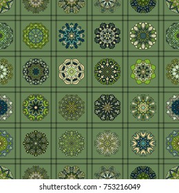 Colorful vintage seamless pattern with floral and mandala elements.Hand drawn background. Can be used for fabric, wallpaper, tile, wrapping, covers and carpet. Islam, Arabic, Indian, ottoman motifs.