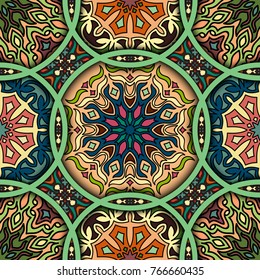 Colorful vintage seamless pattern with floral and mandala elements.Hand drawn background. Can be used for fabric, wallpaper, tile, wrapping, covers and carpet. Islam, Arabic, Indian, ottoman motifs.