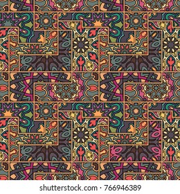 Colorful vintage seamless pattern with floral and mandala elements.Hand drawn background. Can be used for fabric, wallpaper, tile, wrapping, covers and carpet. Islam, Arabic, Indian, ottoman motifs.
