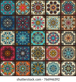 Colorful vintage seamless pattern with floral and mandala elements.Hand drawn background. Can be used for fabric, wallpaper, tile, wrapping, covers and carpet. Islam, Arabic, Indian, ottoman motifs.