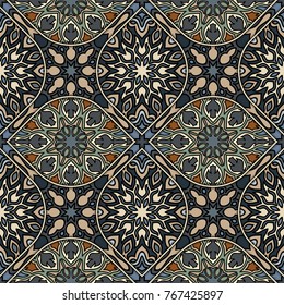 Colorful vintage seamless pattern with floral and mandala elements.Hand drawn background. Can be used for fabric, wallpaper, tile, wrapping, covers and carpet. Islam, Arabic, Indian, ottoman motifs.