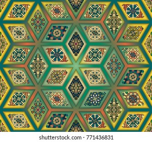 Colorful vintage seamless pattern with floral and mandala elements.Hand drawn background. Can be used for fabric, wallpaper, tile, wrapping, covers and carpet. Islam, Arabic, Indian, ottoman motifs.