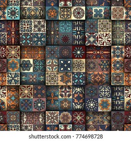 Colorful vintage seamless pattern with floral and mandala elements.Hand drawn background. Can be used for fabric, wallpaper, tile, wrapping, covers and carpet. Islam, Arabic, Indian, ottoman motifs.