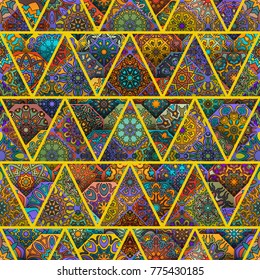 Colorful vintage seamless pattern with floral and mandala elements.Hand drawn background. Can be used for fabric, wallpaper, tile, wrapping, covers and carpet. Islam, Arabic, Indian, ottoman motifs.