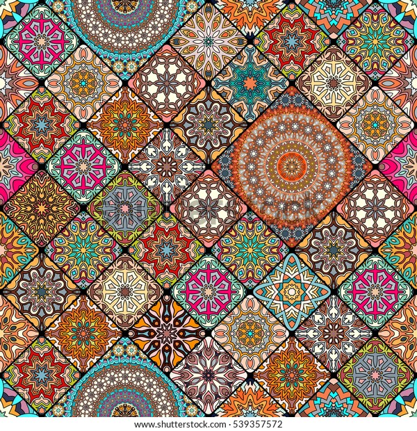 Colorful Vintage Seamless Pattern Floral Mandala Stock Vector (Royalty ...