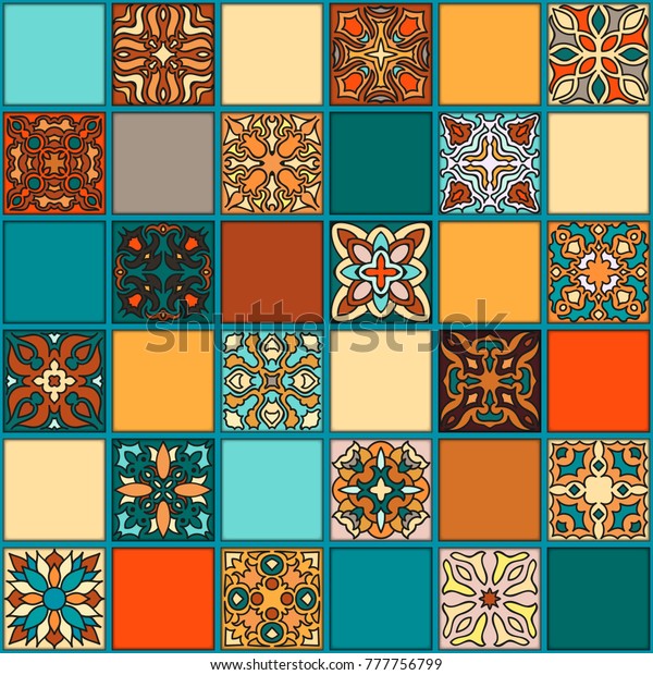 Colorful Vintage Seamless Pattern Floral Mandala Stock ...