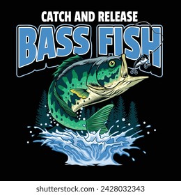 Colorful Vintage Shirt of Catching Bass Fish