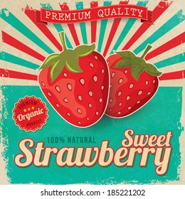 Colorful vintage Strawberry label poster vector illustration