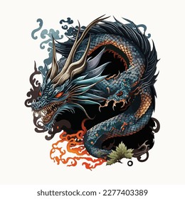 colorful vintage style dragon illustration