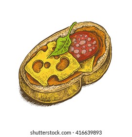 Colorful vintage style hand drawn sandwich. Vector illustration