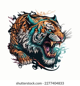 colorful vintage style tiger illustration