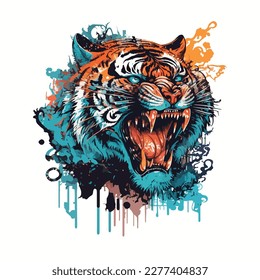 colorful vintage style tiger illustration