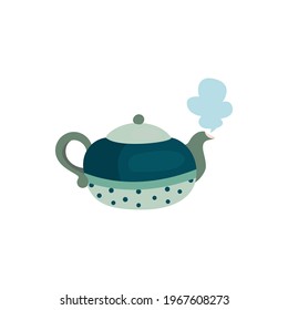 colorful vintage teapot with polka dots and steam
