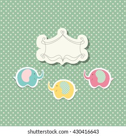 Colorful vintage template for child, kid greeting, girl, boy baby shower card, Happy birthday, invitation, party. Vector illustration.