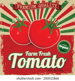 Colorful Vintage Tomato Label Poster Vector Illustration