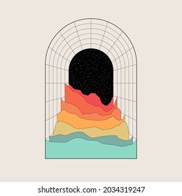 Colorful vintage T-shirt design element. Abstract retro architecture arc. Vector illustration, EPS 10