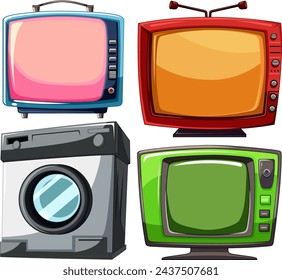Colorful vintage TVs and camera illustration.