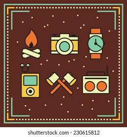 Colorful vintage vector icons set on the dark background