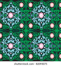 colorful vintage wallpaper seamless ornament flowers at black