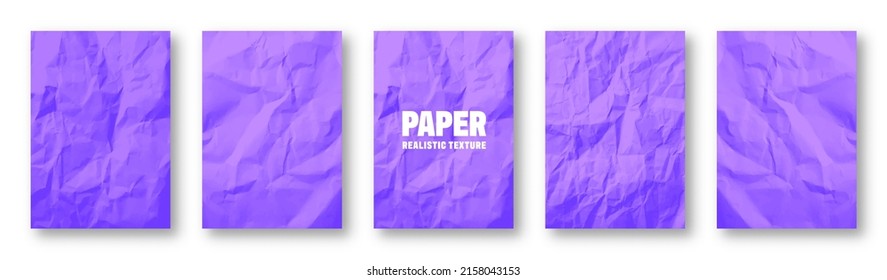 Colorful violet crumpled paper texture. Rough grunge old blank. Colored background. Vector illustration