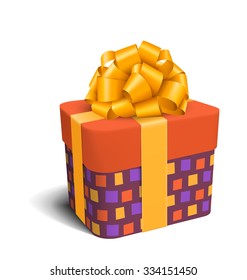 Colorful Violet and Orange Celebration Gift Box with Bow Isolated on White Background
