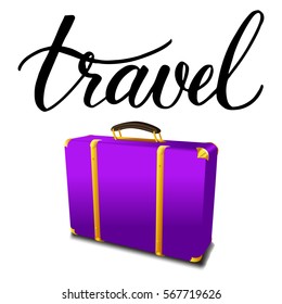 Colorful violet travel luggage isolate on white background vector illustrations