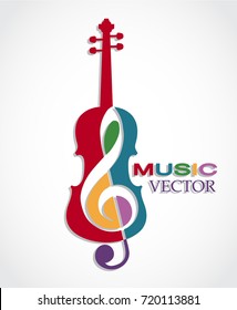 colorful violin with violin clef music theme symbol