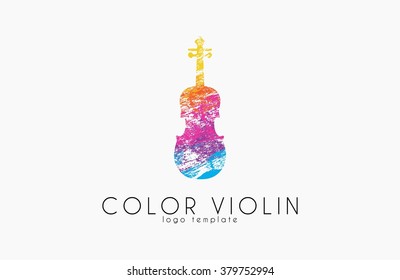 colorful violin logo. music logo. violin in grunge style. creative logo