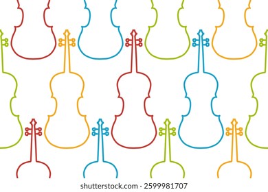 Colorful violin seamless pattern.Viola,cello drawing music concept repeating texture background.design for fashion fabrics, textile graphics, prints.Vector illustration.Classical musical instrument.