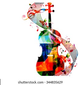 Colorful violoncello with music notes