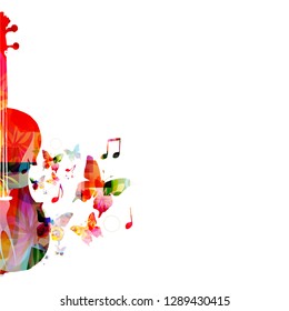 Colorful violoncello with music notes isolated vector illustration design. Music background. Music instrument poster with music notes, festival poster, live concert events, party flyer