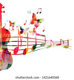 Colorful violoncello with music notes isolated vector illustration design. Music background. Cello poster with music notes, festival poster, live concert events, party flyer