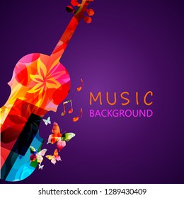 Colorful violoncello with music notes vector illustration design. Music background. Music instrument poster with music notes, festival poster, live concert events, party flyer