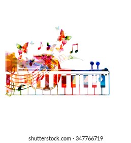 Colorful violoncello and synthesizer keys design with butterflies