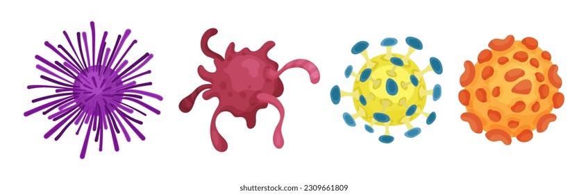 Colorful Virus and Microbes of Different Shape Vector Set