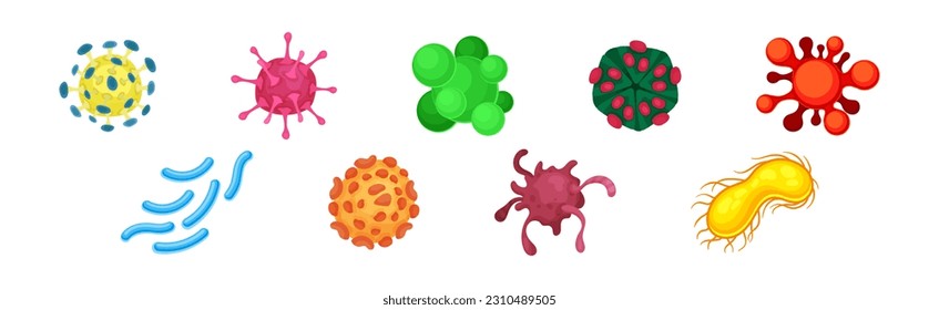 Virus coloridos y microbios de diferentes conjuntos vectores de formas