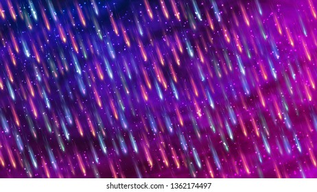 Colorful vivid background. Night starry sky with star fall. Northern lights. Nebula full of stars. Outer space. Vector, eps 10.
