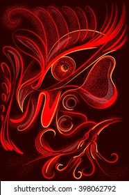 Colorful vivid cock in abstract style, psychedelic vector surreal poster.
