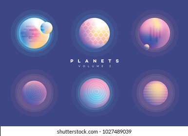 Colorful vivid futuristic abstract planets collection in gradient colors