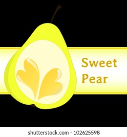 The colorful and vivid pear background with hearts and place for your text. Vector illustration.
